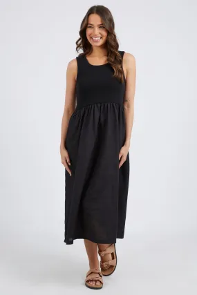 Elegant Calla Black Cotton Poplin Midi Dress with Flattering Skirt