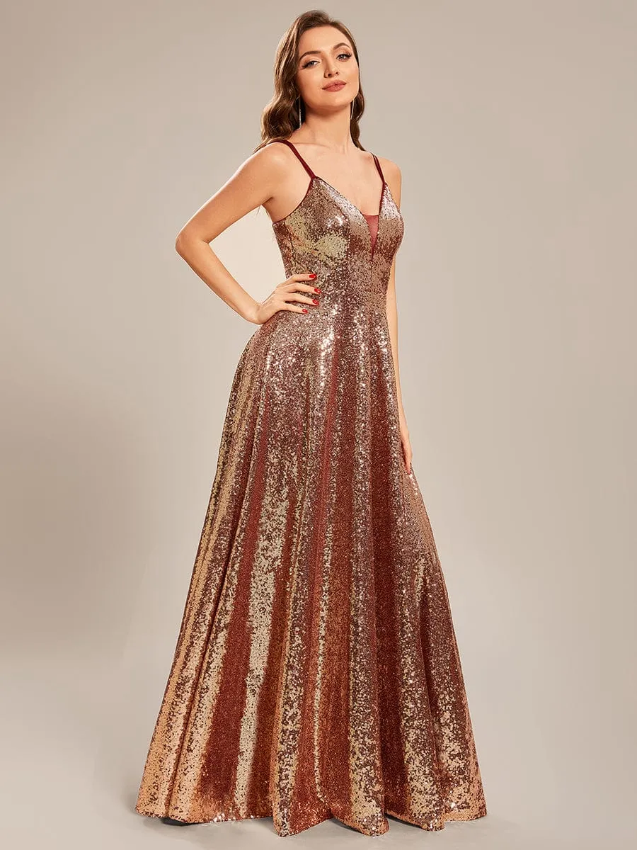 Custom Size Spaghetti Strap Corset Back Sequin Prom Dresses