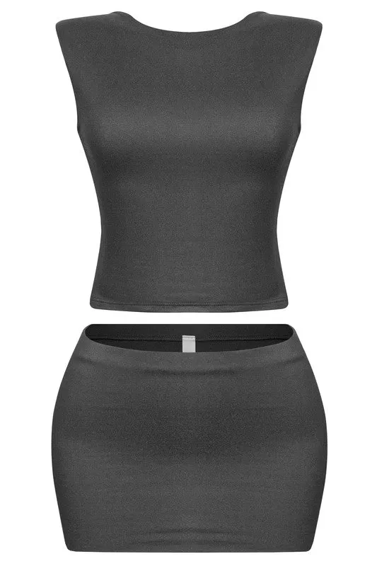 Dulce Open Back Mini Skirt Set (Black)