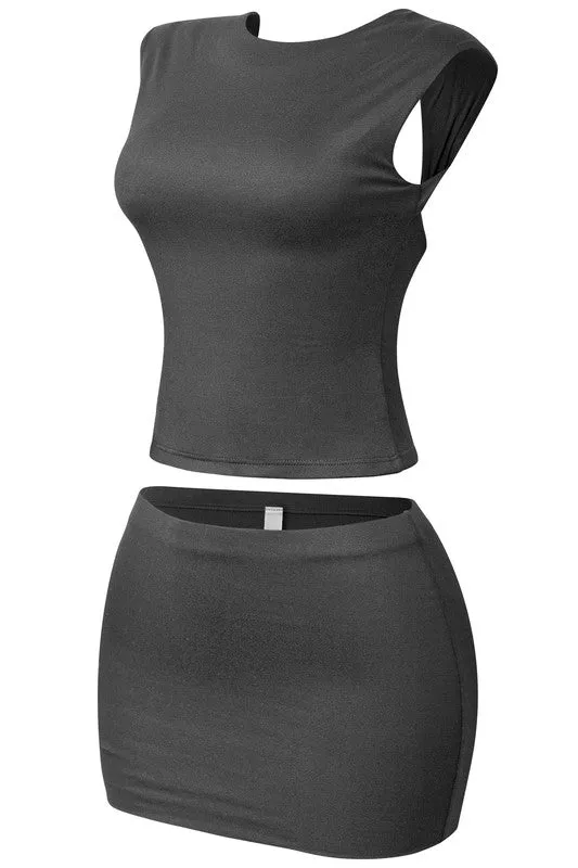 Dulce Open Back Mini Skirt Set (Black)