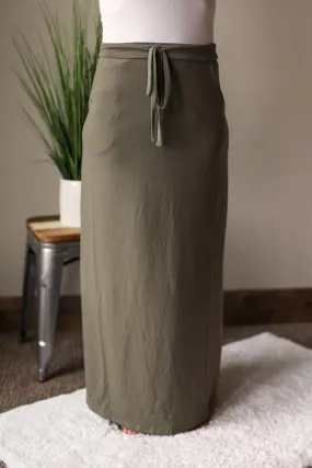 Stylish Light Olive Maxi Skirt With Convenient Pockets
